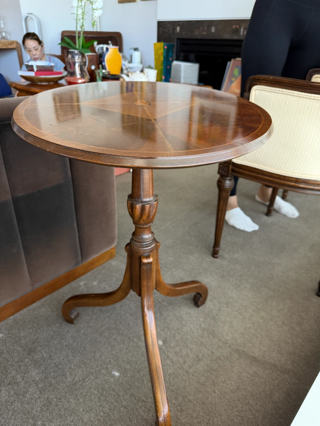 Wooden Pedestal Table with Inlay Top