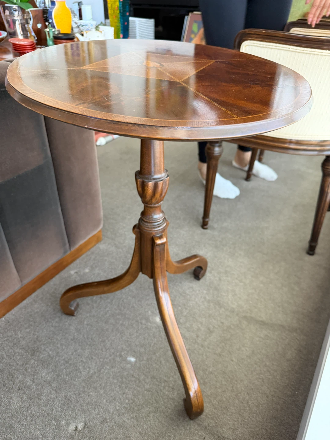 Wooden Pedestal Table with Inlay Top - photo 3