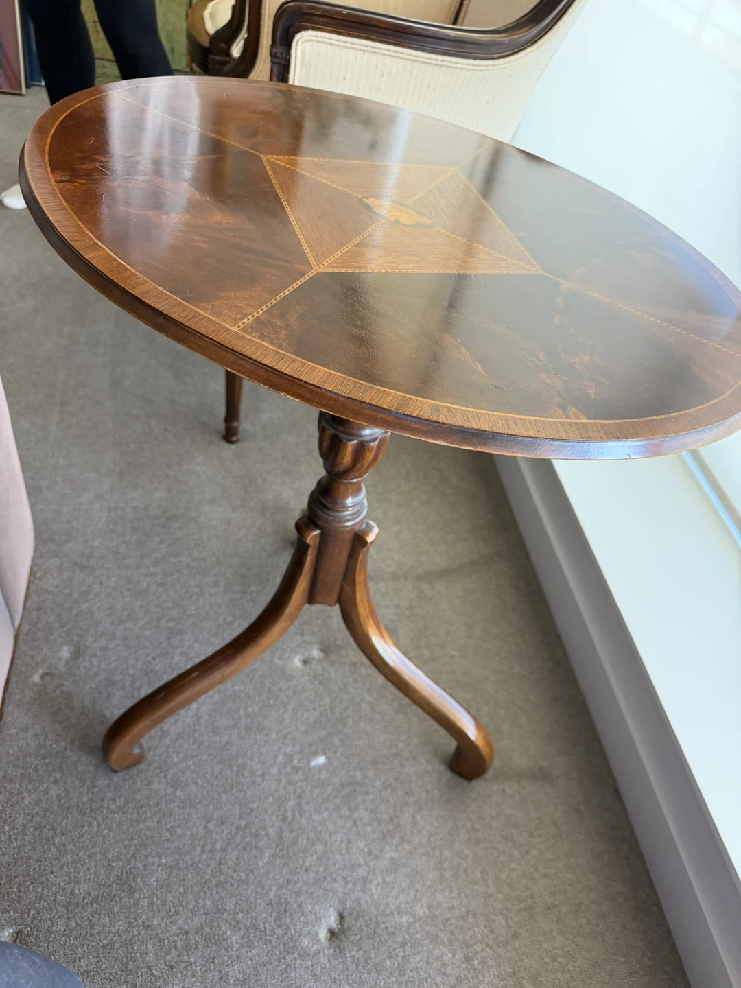 Wooden Pedestal Table with Inlay Top - photo 5
