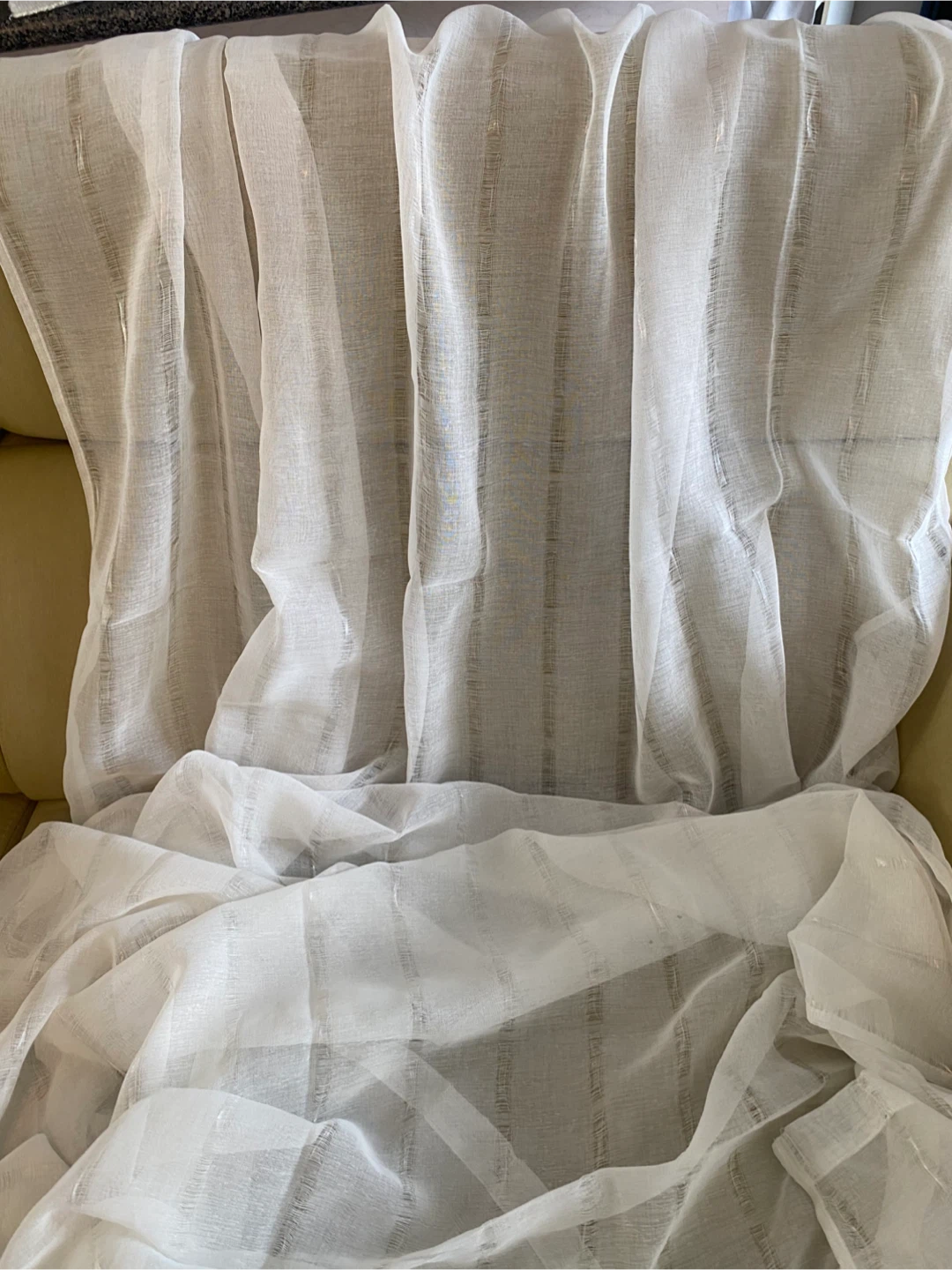 White sheer curtain panel with metallic stripes - photo 2