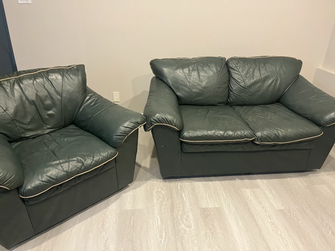 Green Leather Sofa and Loveseat