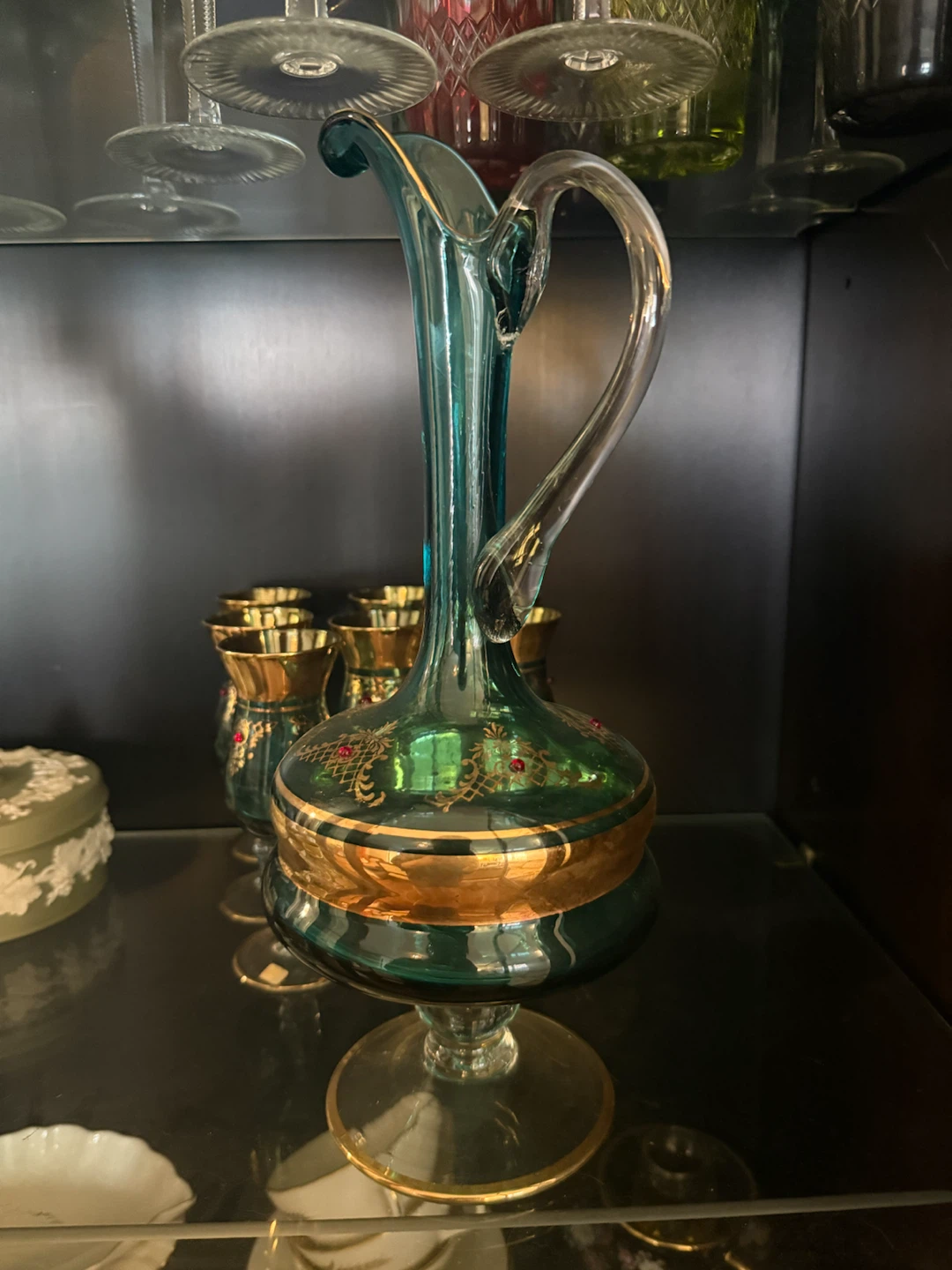 Vintage Italian Teal & Gold Decanter Set - photo 2