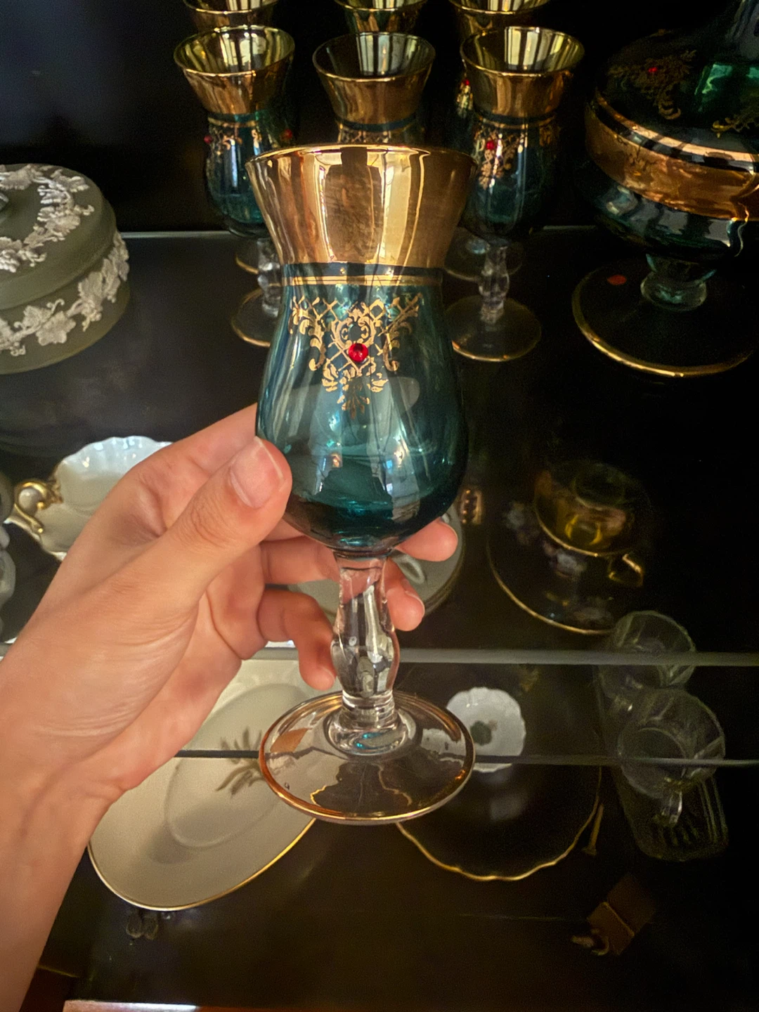 Vintage Italian Teal & Gold Decanter Set - photo 3
