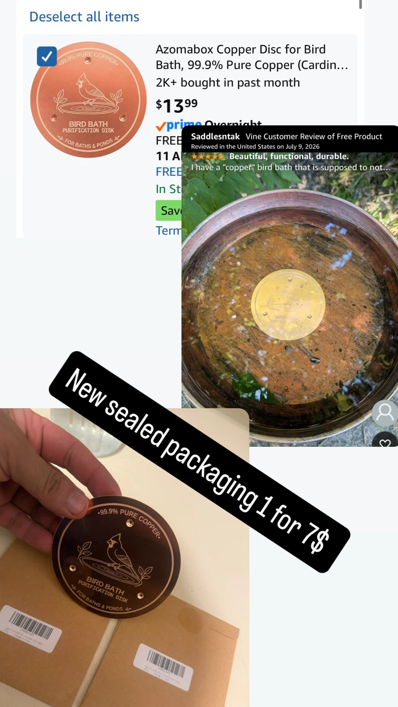 Azomabox Copper Disc for Bird Bath - 99.9% Pure Copper