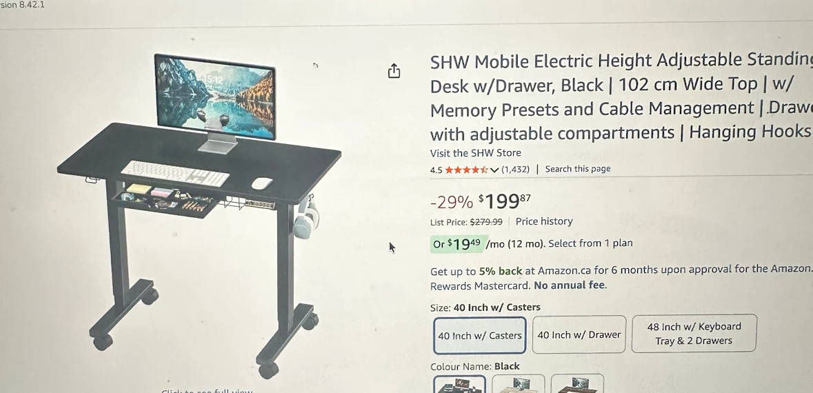 SHW Mobile Electric Height Adjustable Standing Desk - Black - photo 3