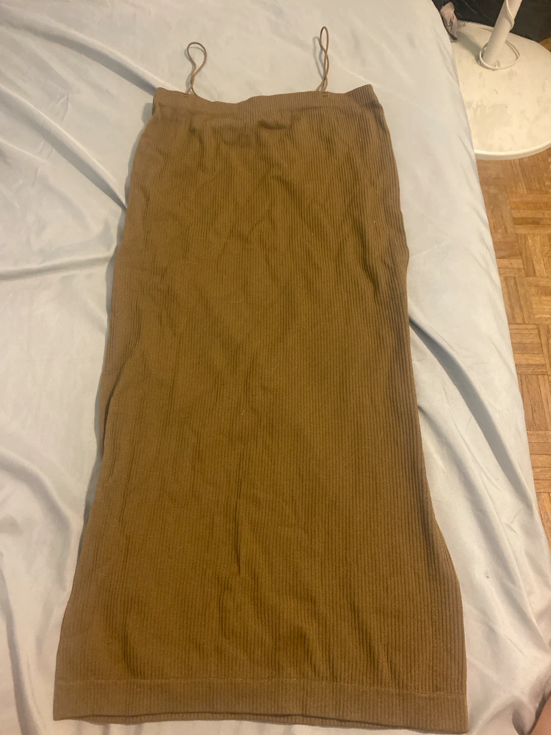 Brown Ribbed Knit Camisole Dress