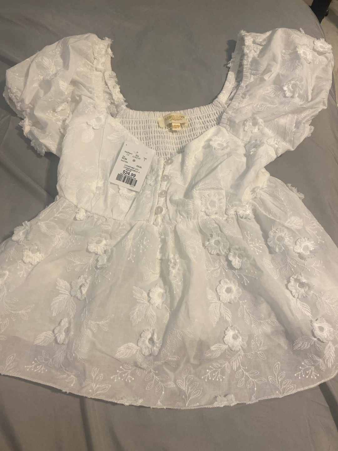 White Rebel Rose Embroidered Top
