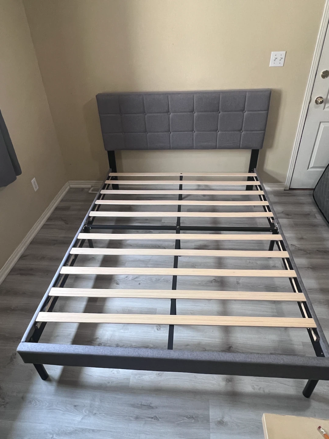 Grey Upholstered Queen Bed Frame with Tufted Headboard - photo 2