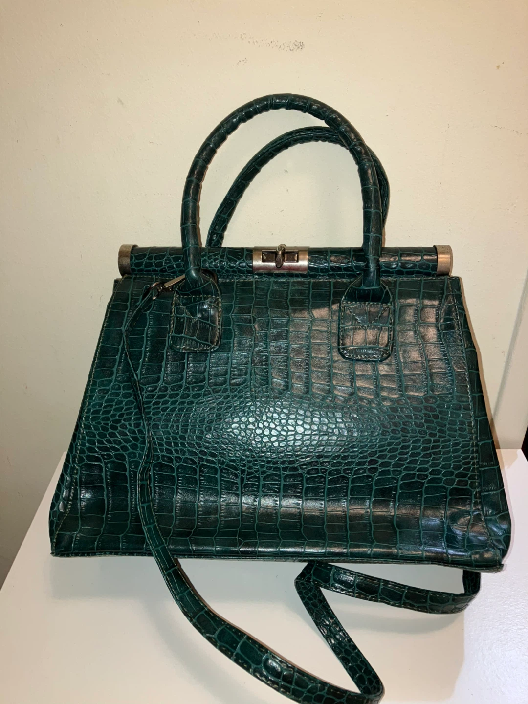 Green Faux Crocodile Handbag