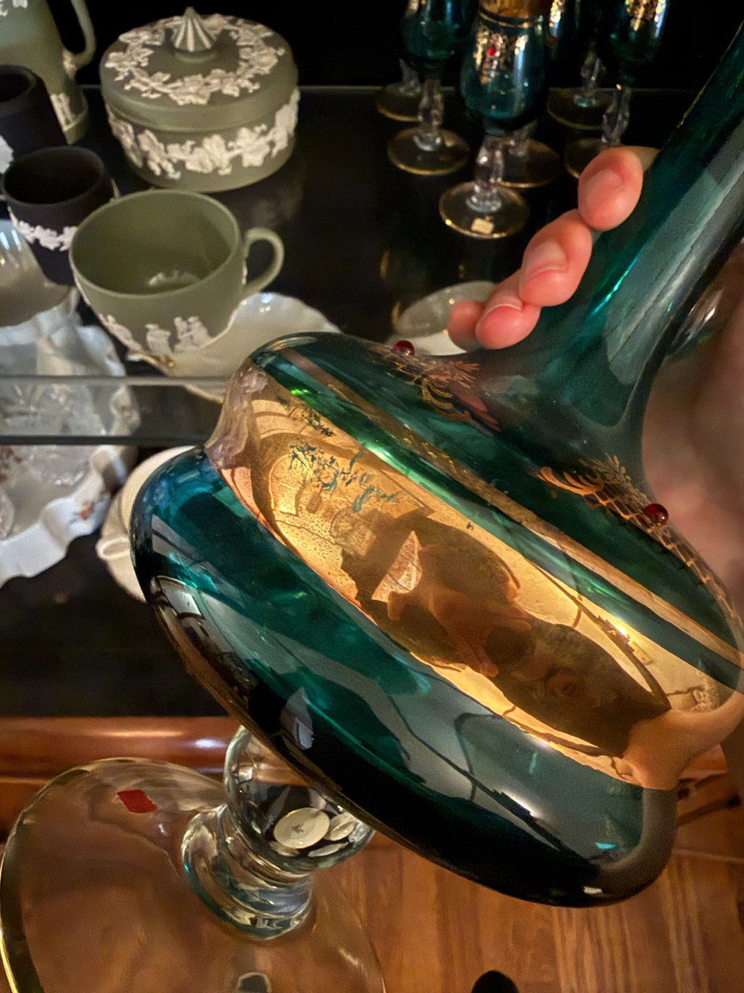 Vintage Italian Teal & Gold Decanter Set - photo 5