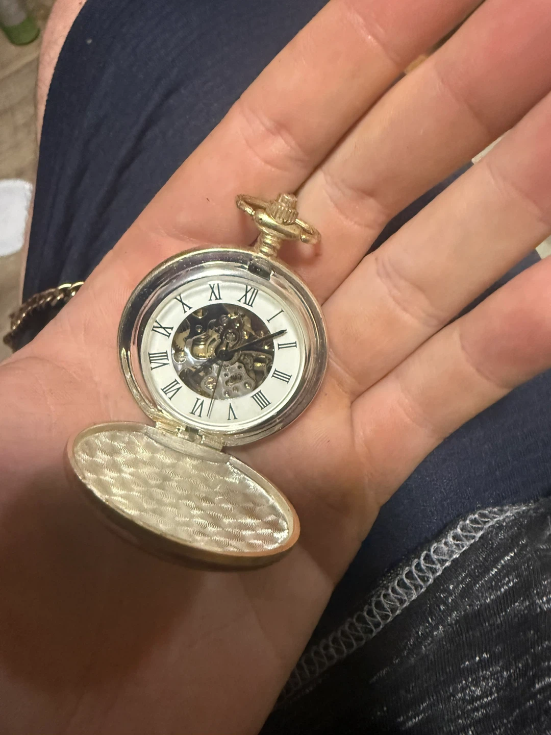 Gold-tone pocket watch with train image - photo 2