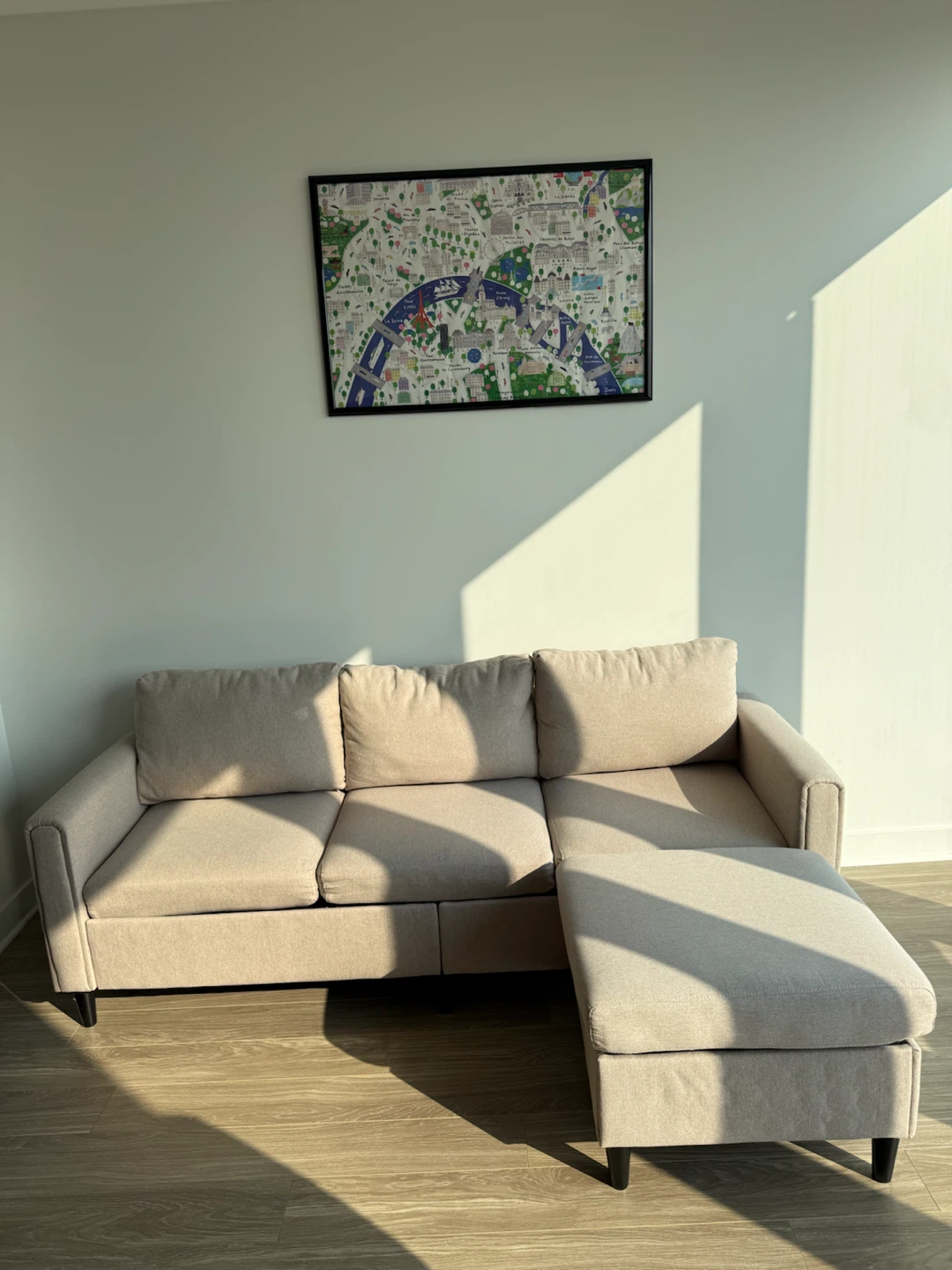 Beige 3-Seater Sofa with Ottoman