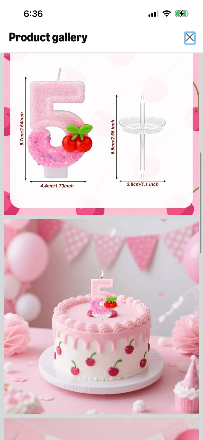 New-Pink Glitter Number 5 Birthday Candle with Cherries