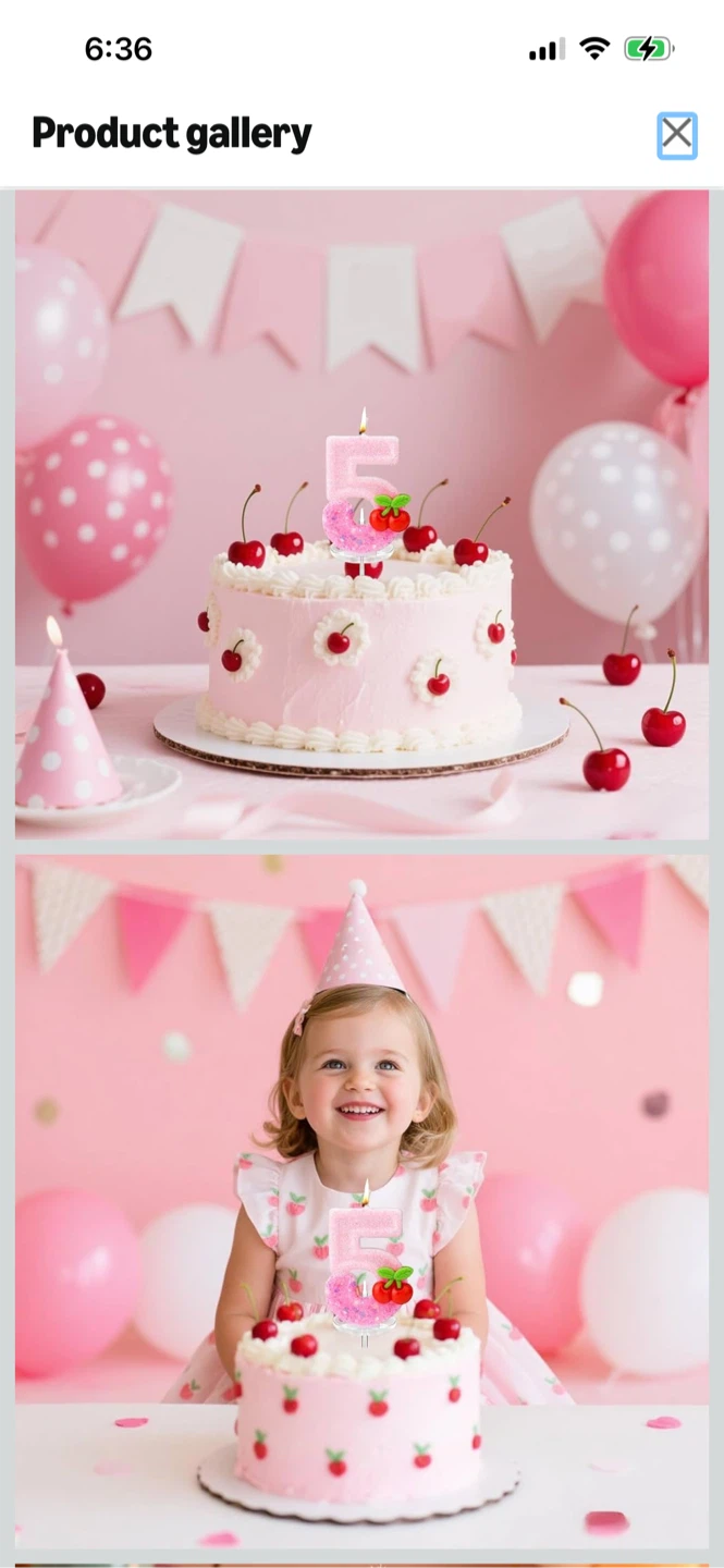 New-Pink Glitter Number 5 Birthday Candle with Cherries - photo 2