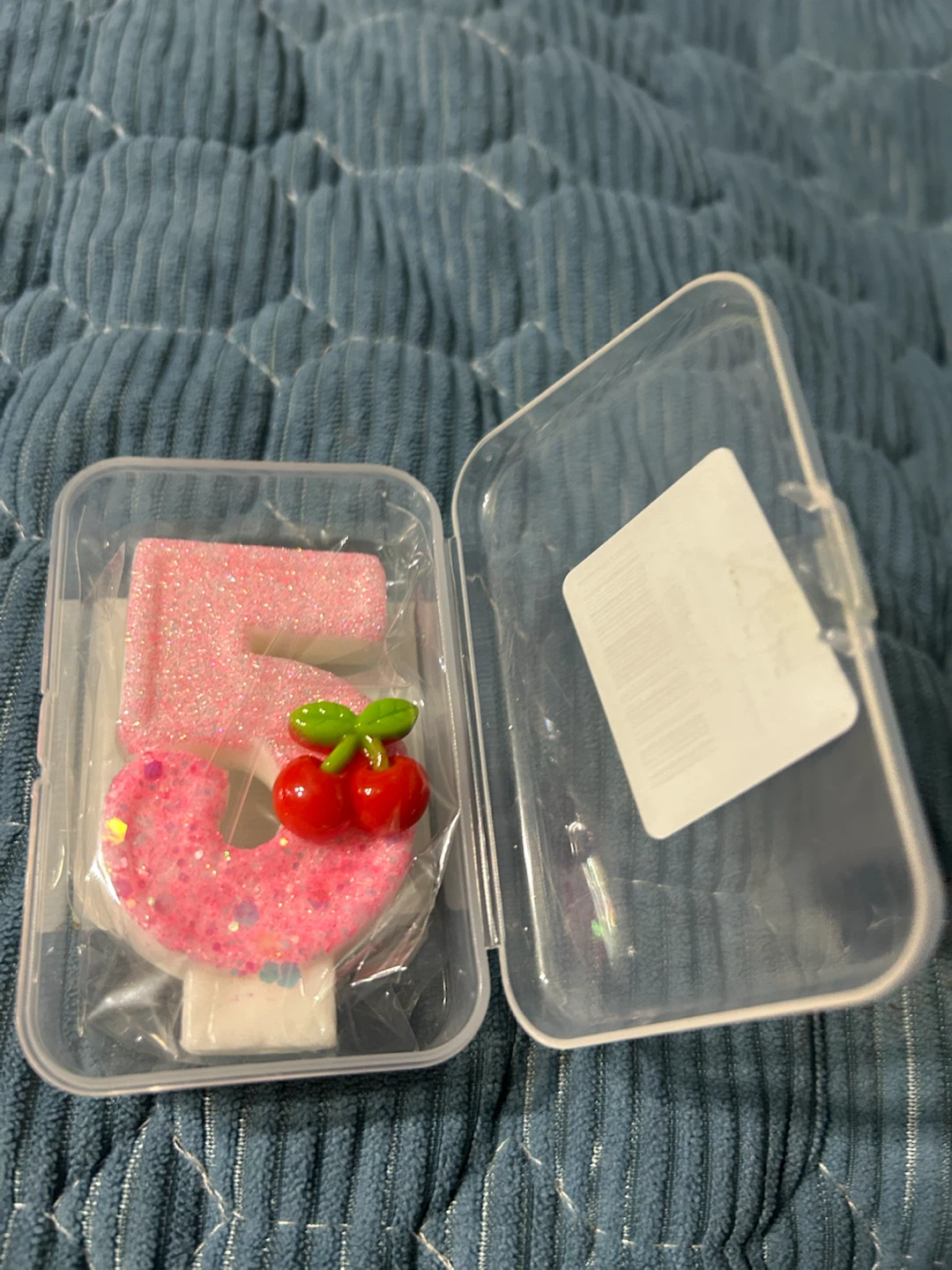 New-Pink Glitter Number 5 Birthday Candle with Cherries - photo 4