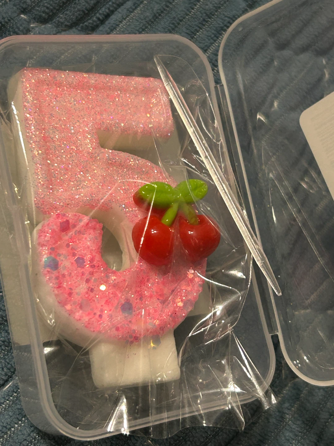 New-Pink Glitter Number 5 Birthday Candle with Cherries - photo 5