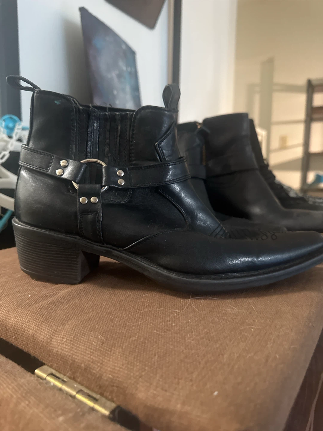 Black western Leather Ankle Boots