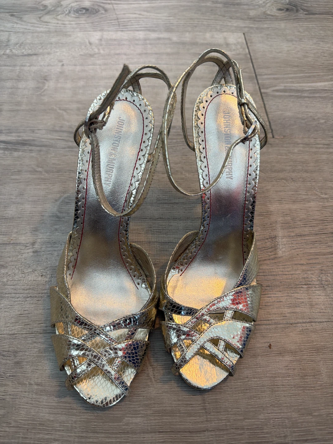 Johnston & Murphy Silver Snake Print Heels Size 9M