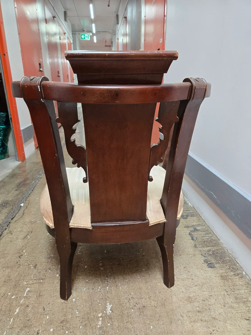 Vintage Carved Wood Barrel Back Armchair - photo 2