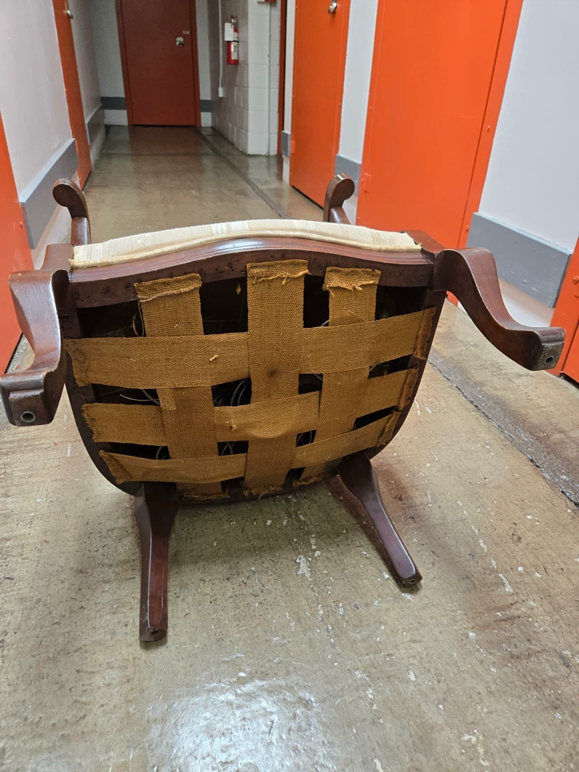 Vintage Carved Wood Barrel Back Armchair - photo 3