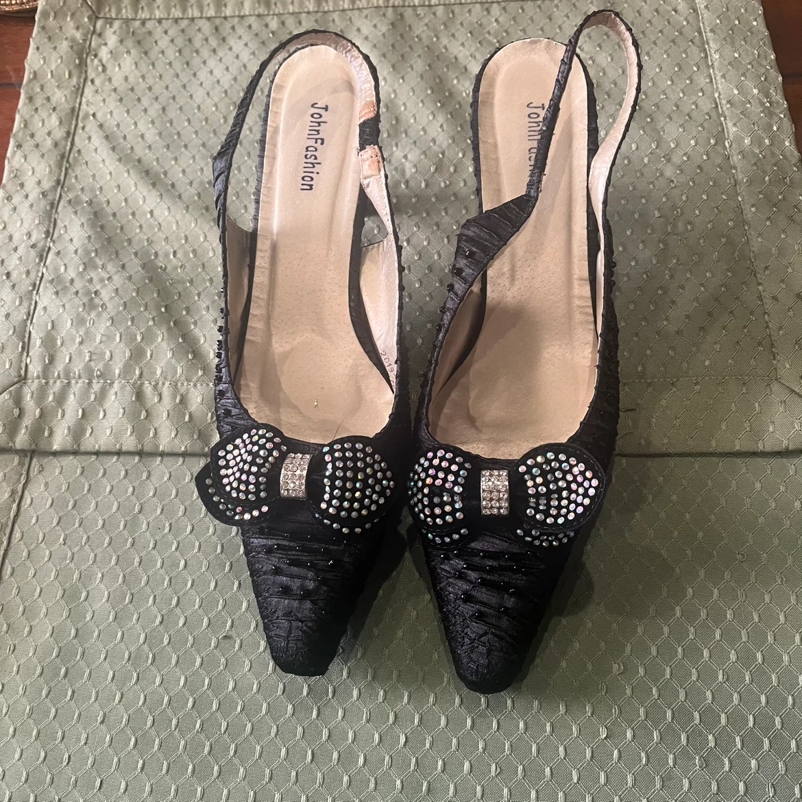 JohnFashion Black Embellished Slingback Heels Size 10 - photo 2