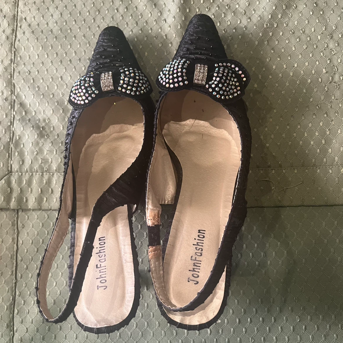 JohnFashion Black Embellished Slingback Heels Size 10 - photo 3
