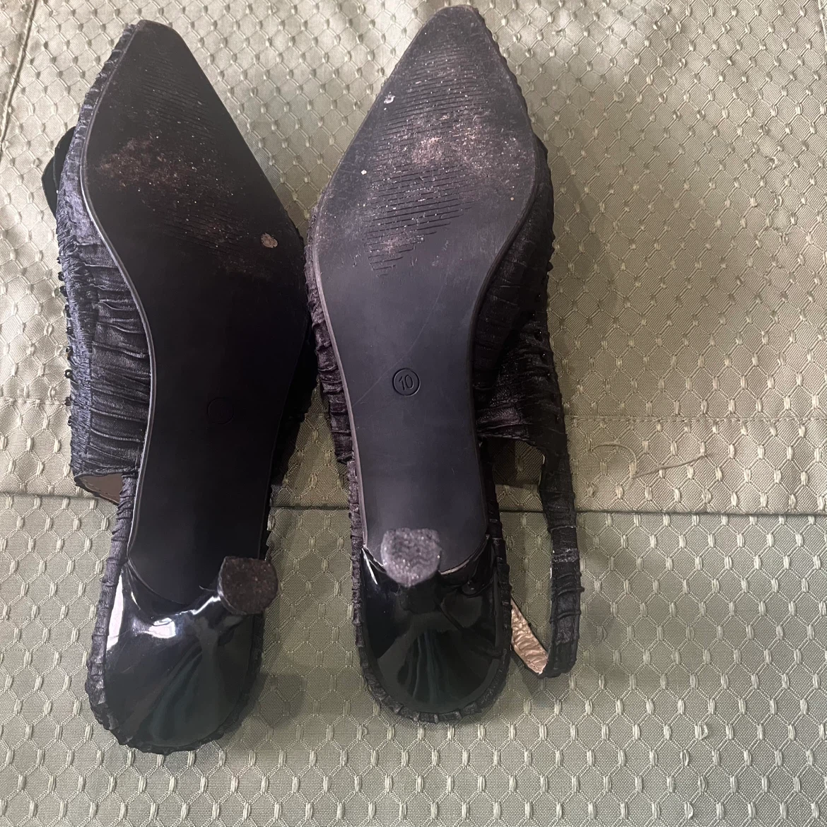 JohnFashion Black Embellished Slingback Heels Size 10 - photo 4