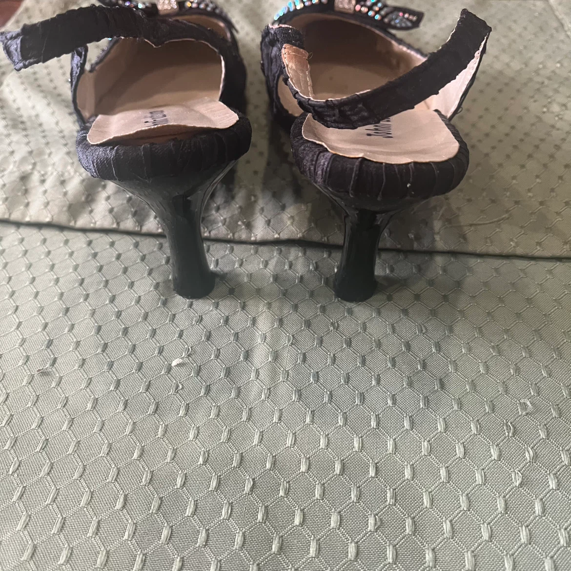 JohnFashion Black Embellished Slingback Heels Size 10 - photo 5