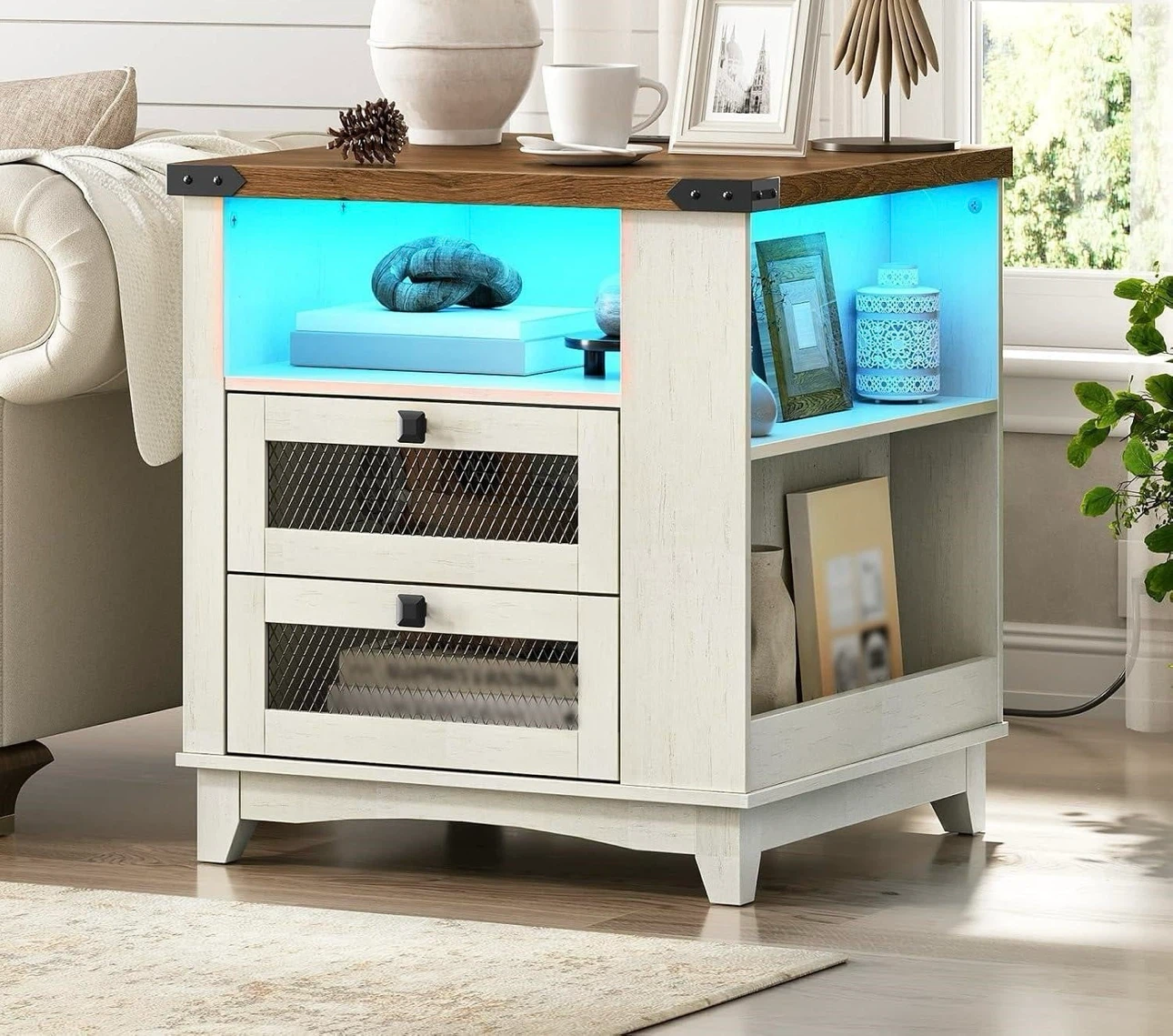 Farmhouse End Table with Drawer and Shelf