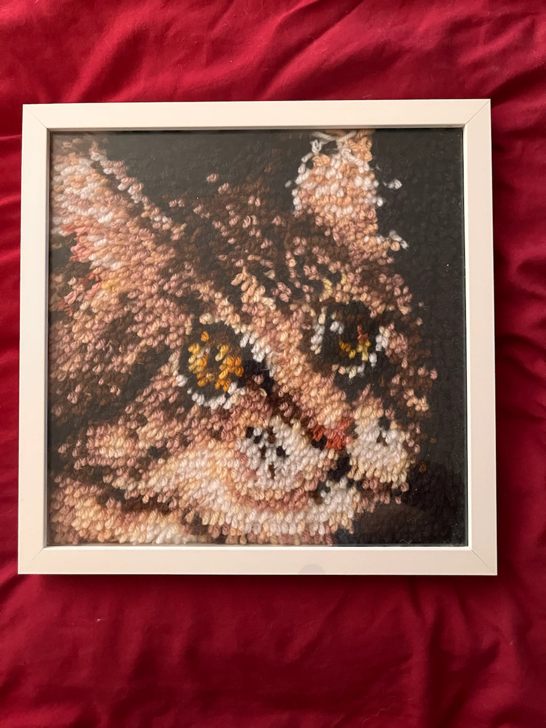 Framed Cat Latch Hook Art