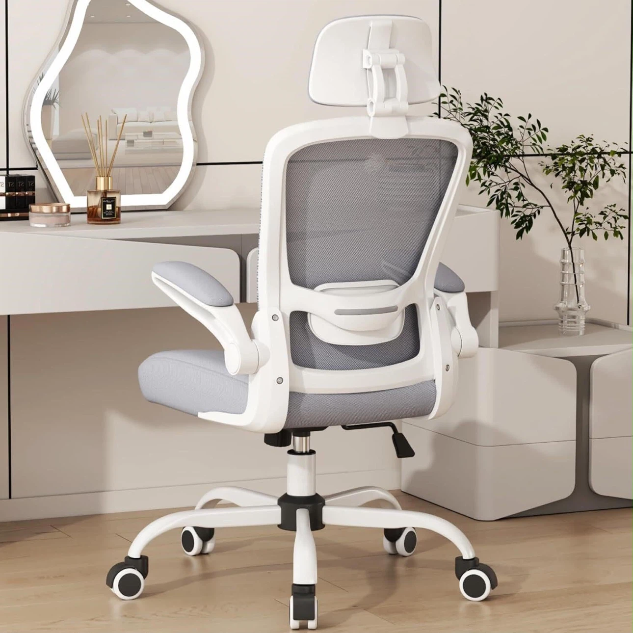 White Mesh Ergonomic Office Chair with Headrest
