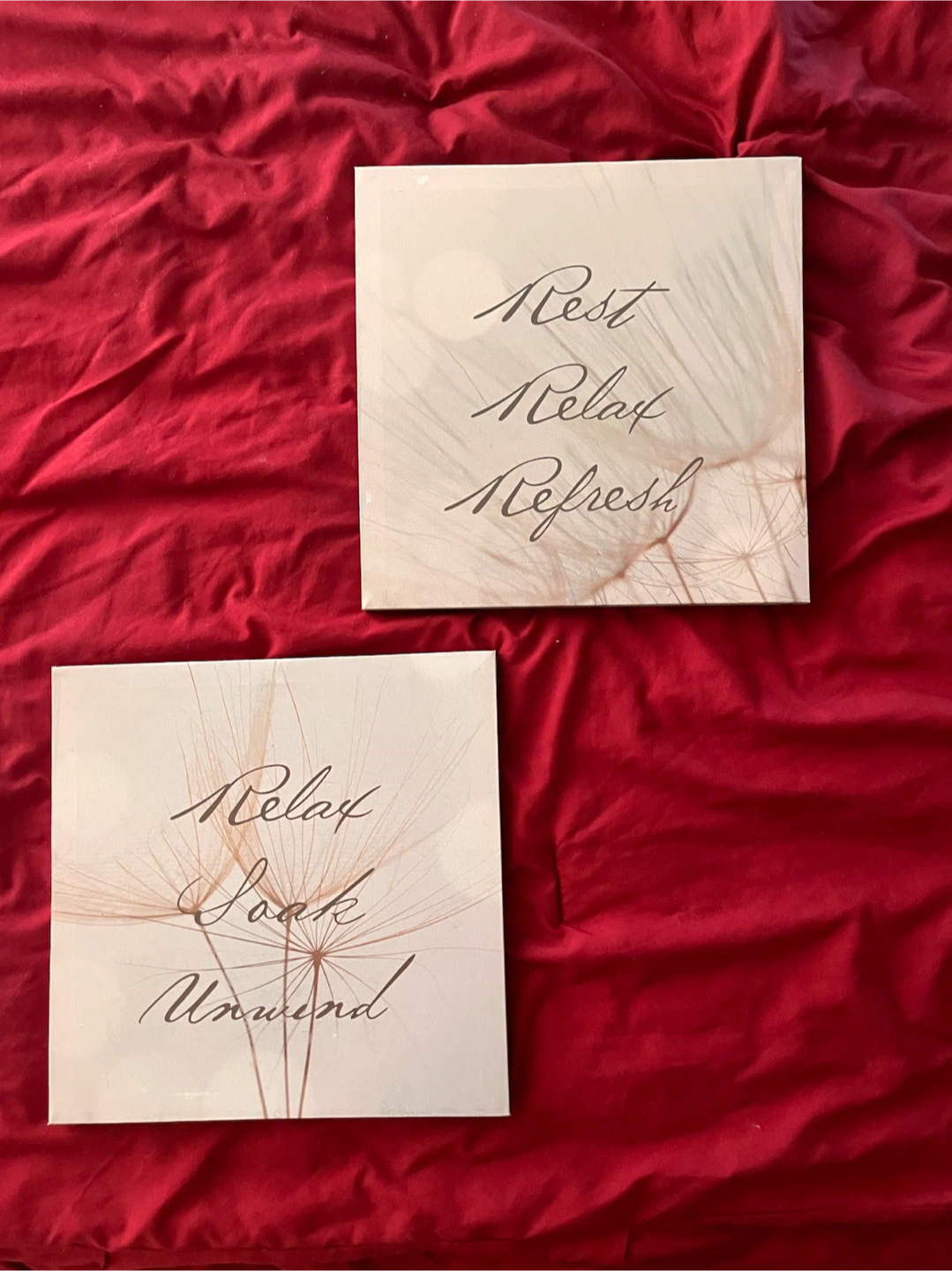 Set of 2 "Rest Relax Refresh" & "Relax Soak Unwind" Wall Art