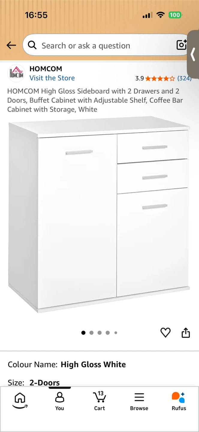[NEW in the Box] High Gloss Sideboard with 2 Drawers and 2 Doors