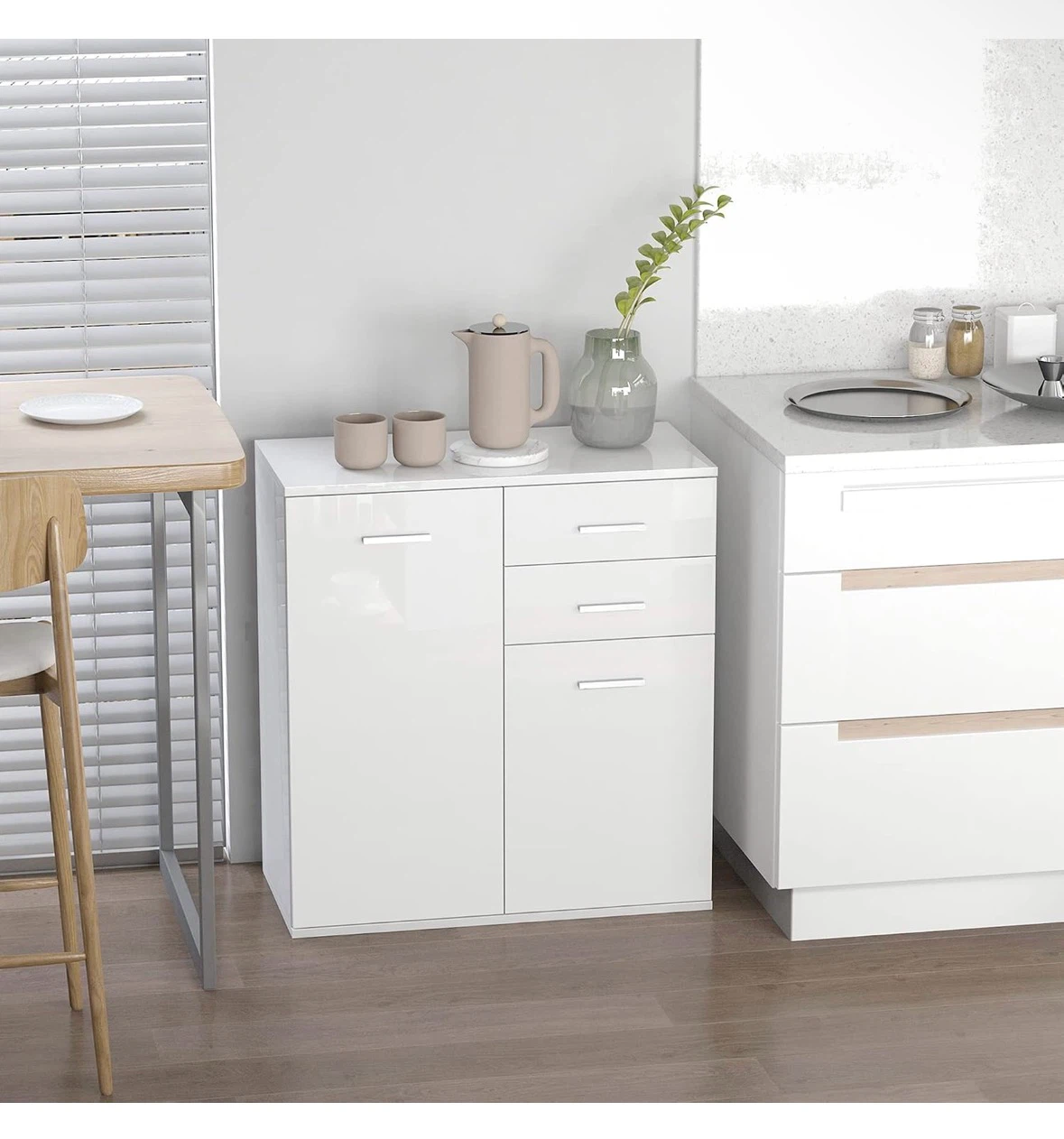 [NEW in the Box] High Gloss Sideboard with 2 Drawers and 2 Doors - photo 4