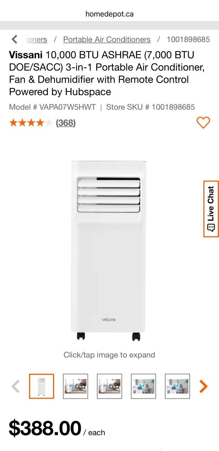 Portable Air Conditioner 10,000 BTU