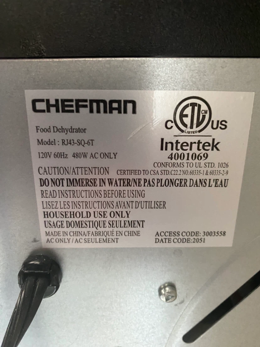 Chefman Food Dehydrator RJ43-SQ-6T - photo 3