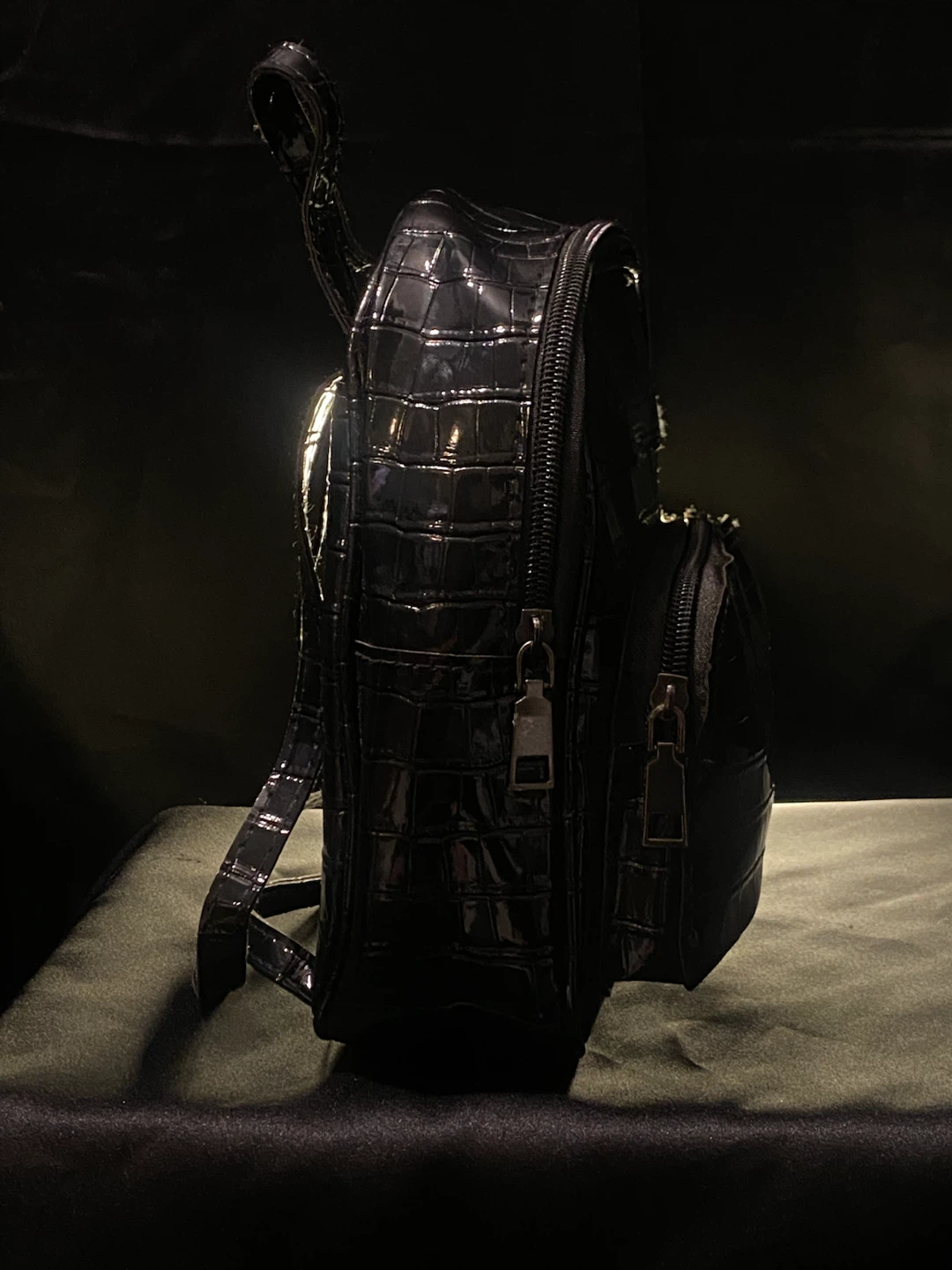 Black Croc-Embossed Mini Backpack - photo 2