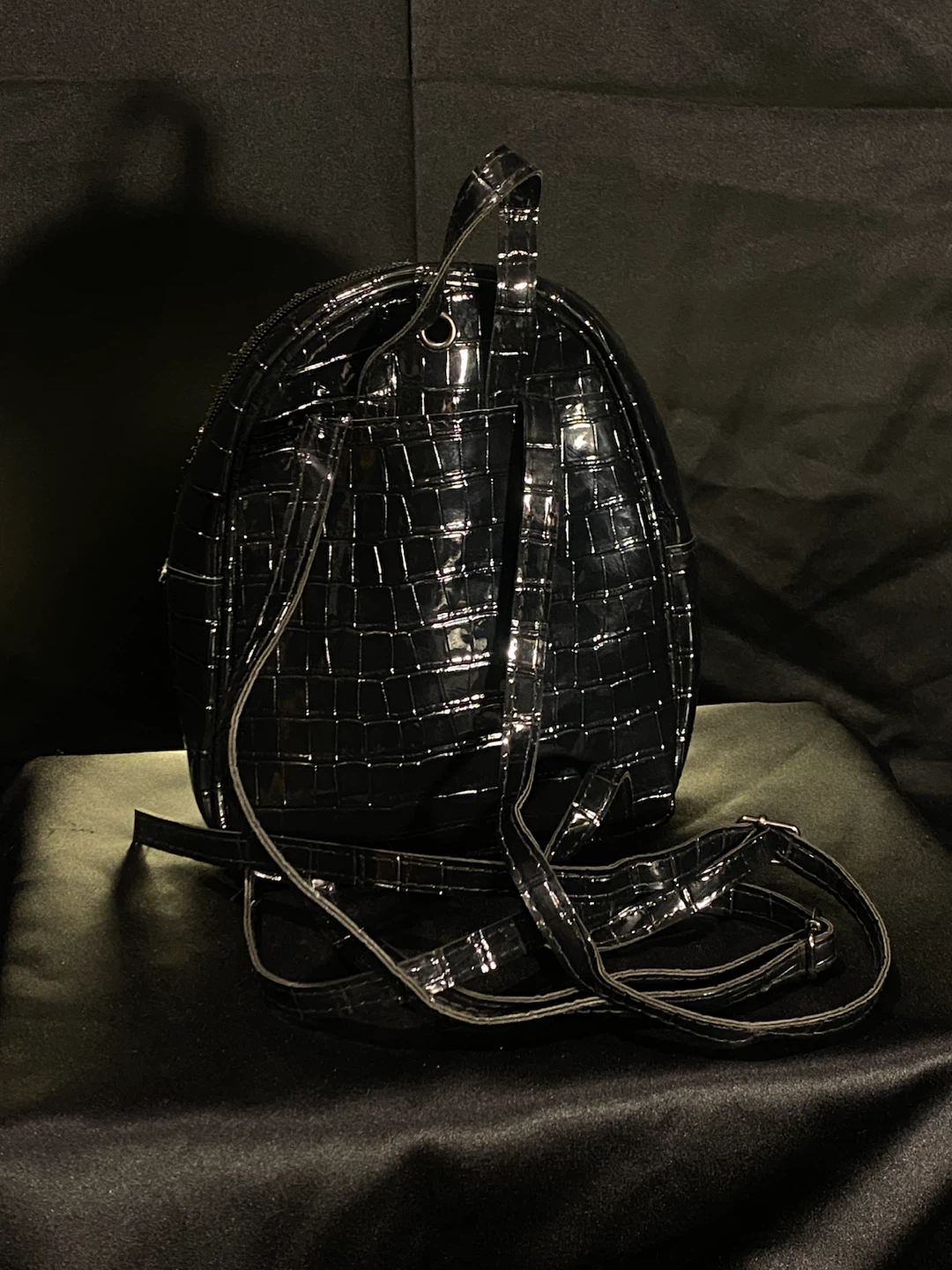 Black Croc-Embossed Mini Backpack - photo 3