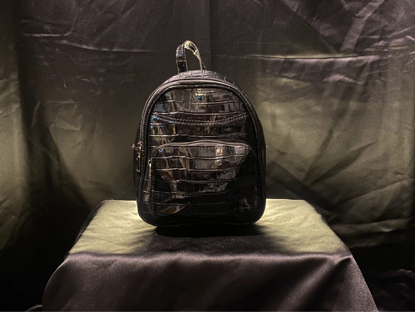 Black Croc-Embossed Mini Backpack