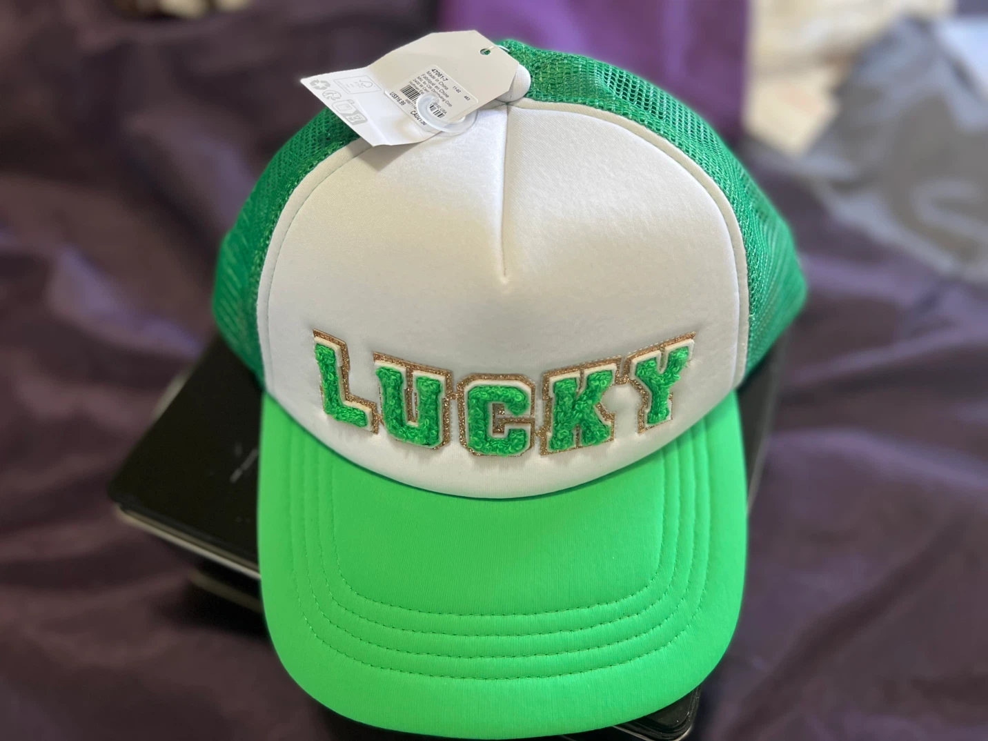 New-Green and White "Lucky" Trucker Hat