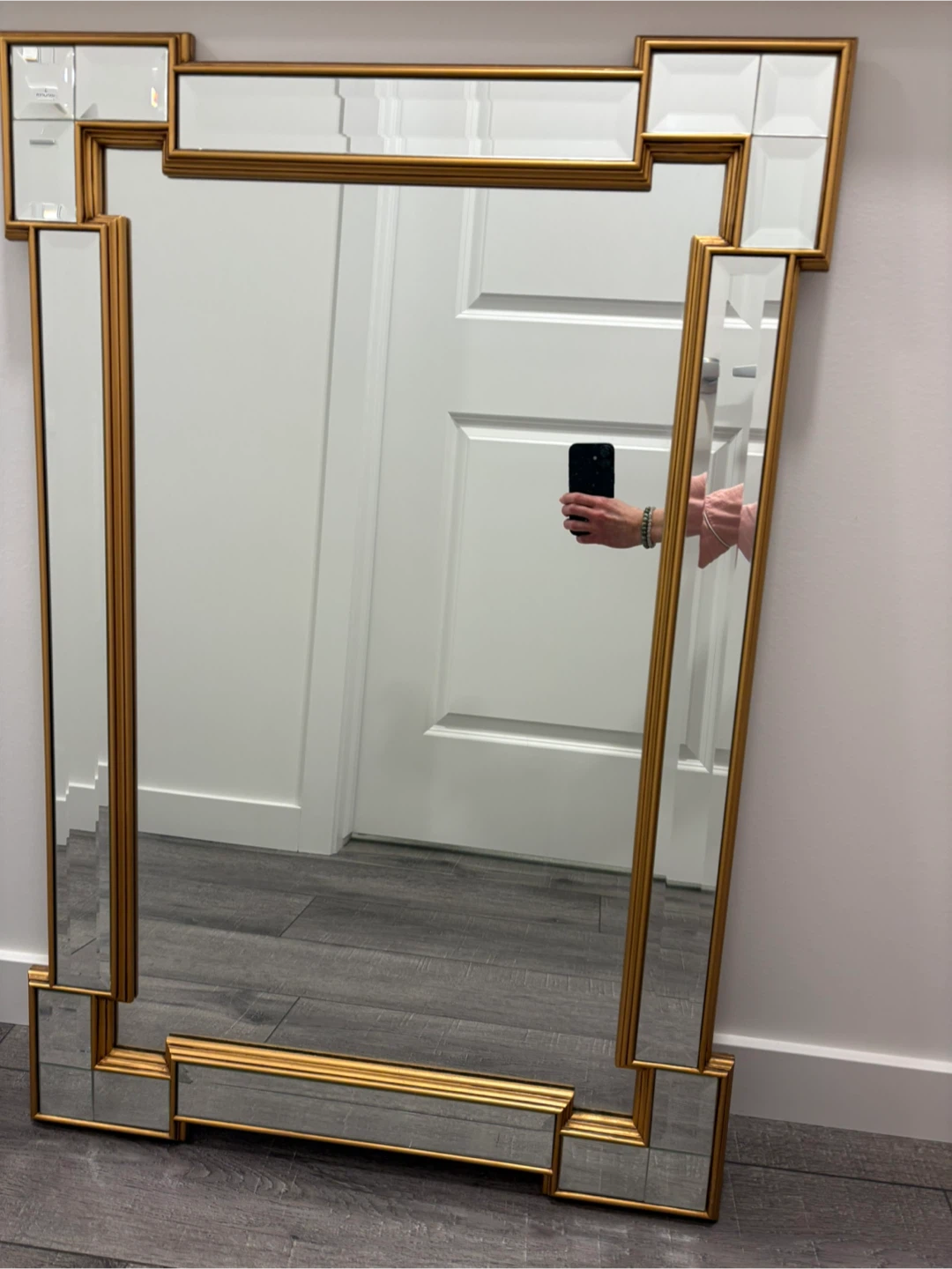 Vintage Art Deco Gold Framed Beveled Mirror, Hollywood Regency