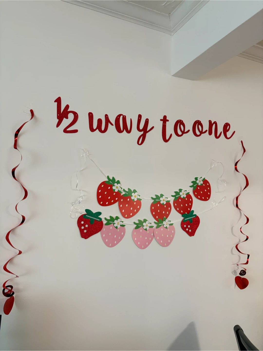 Strawberry "1/2 Way To One" Banner & Swirls