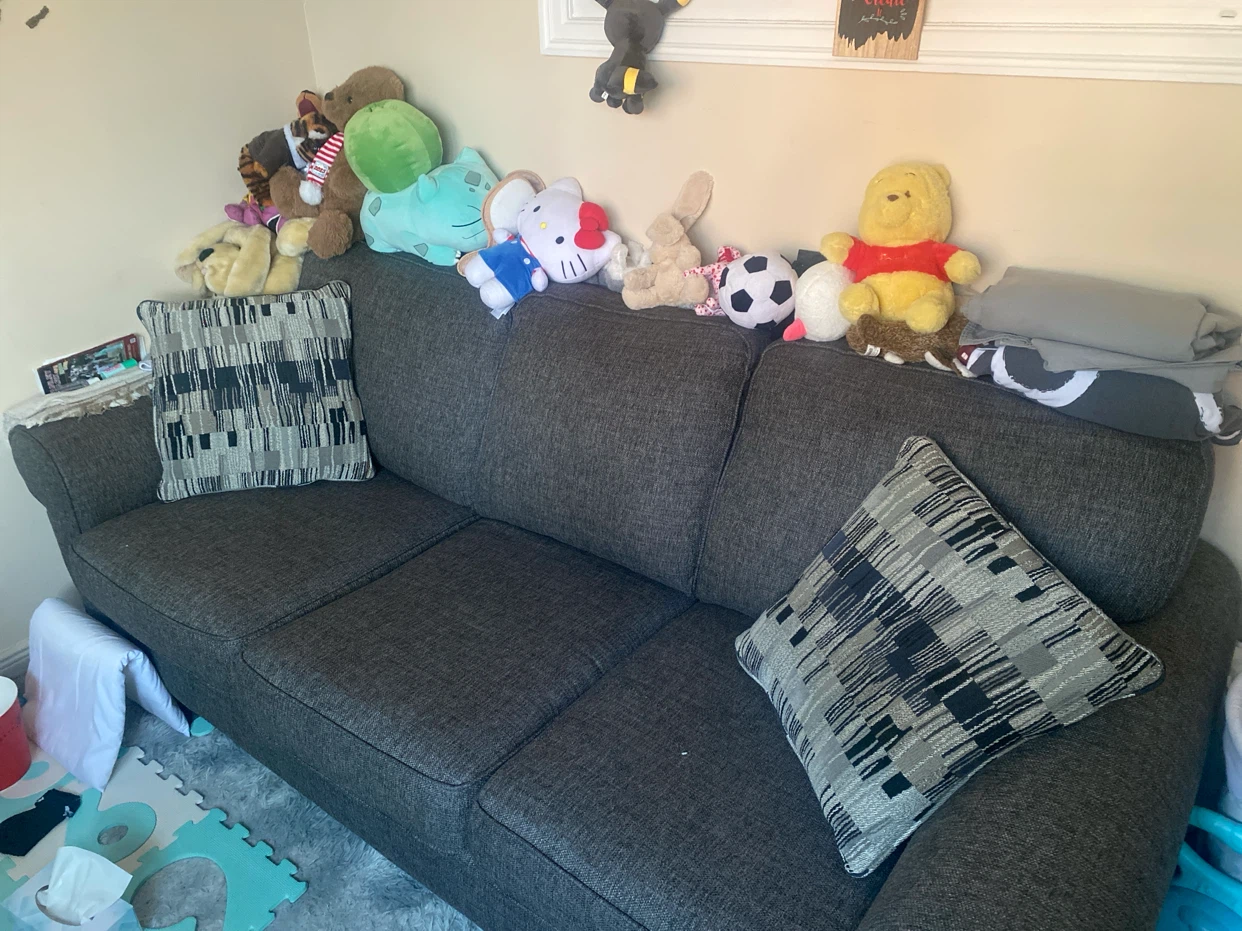 Dark Grey 3-Seater Sofa with Decorative Pillows