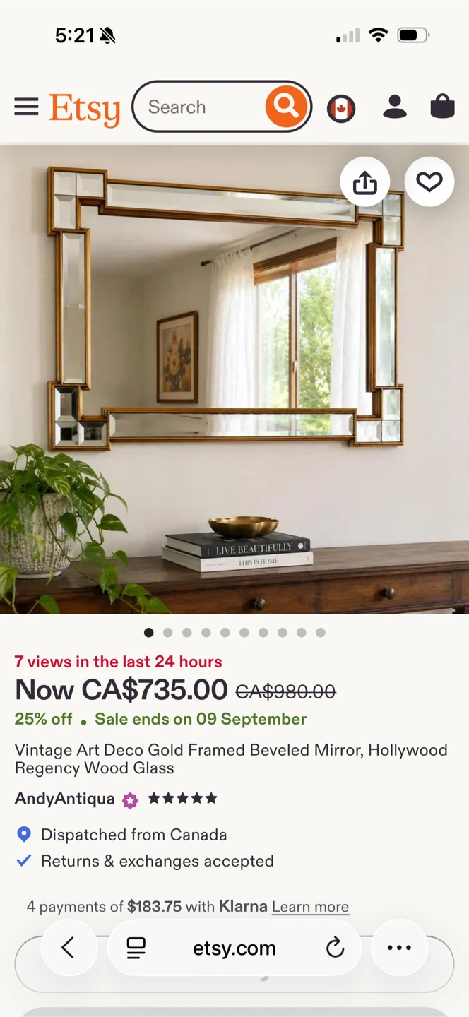 Vintage Art Deco Gold Framed Beveled Mirror, Hollywood Regency - photo 3