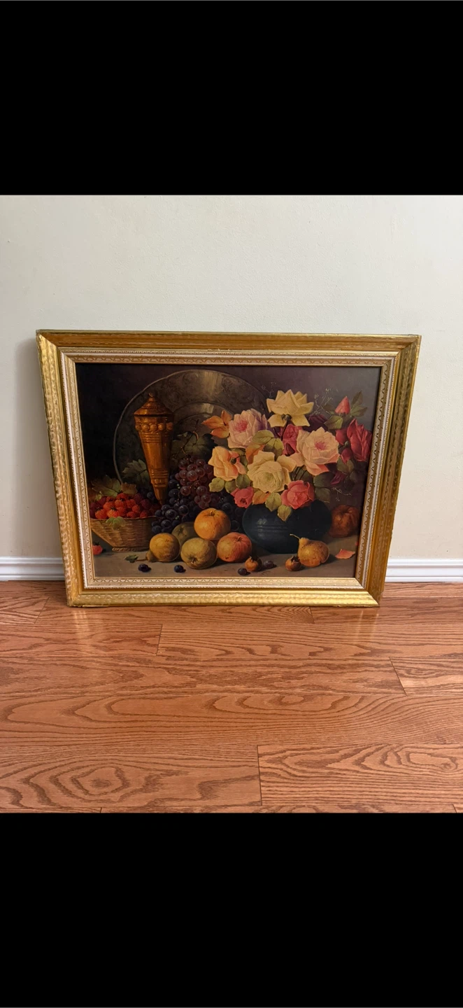 Flowers and Fruits Painting with Gold Frame