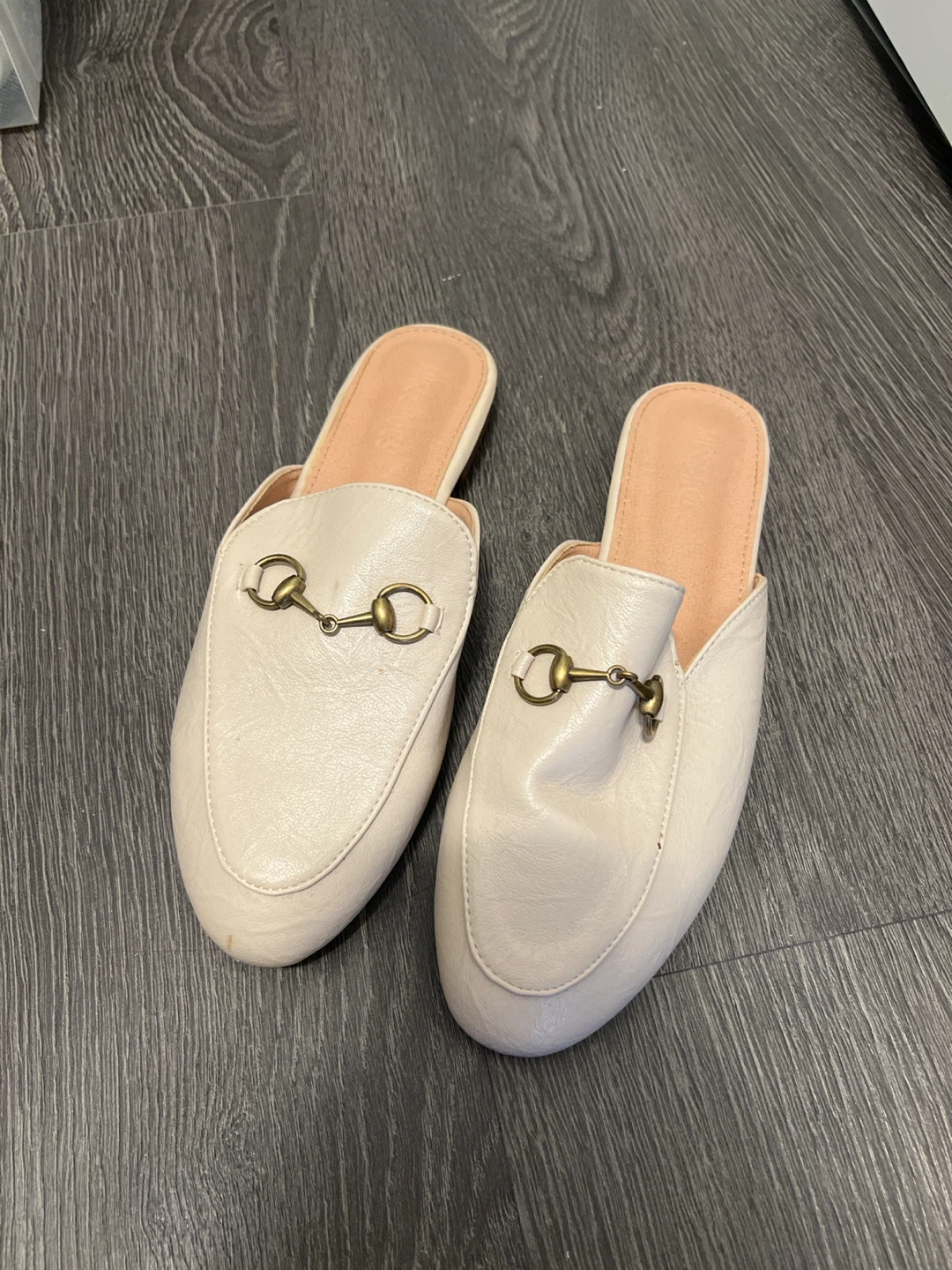 Women's Cream Mules with Gold Bit Detail