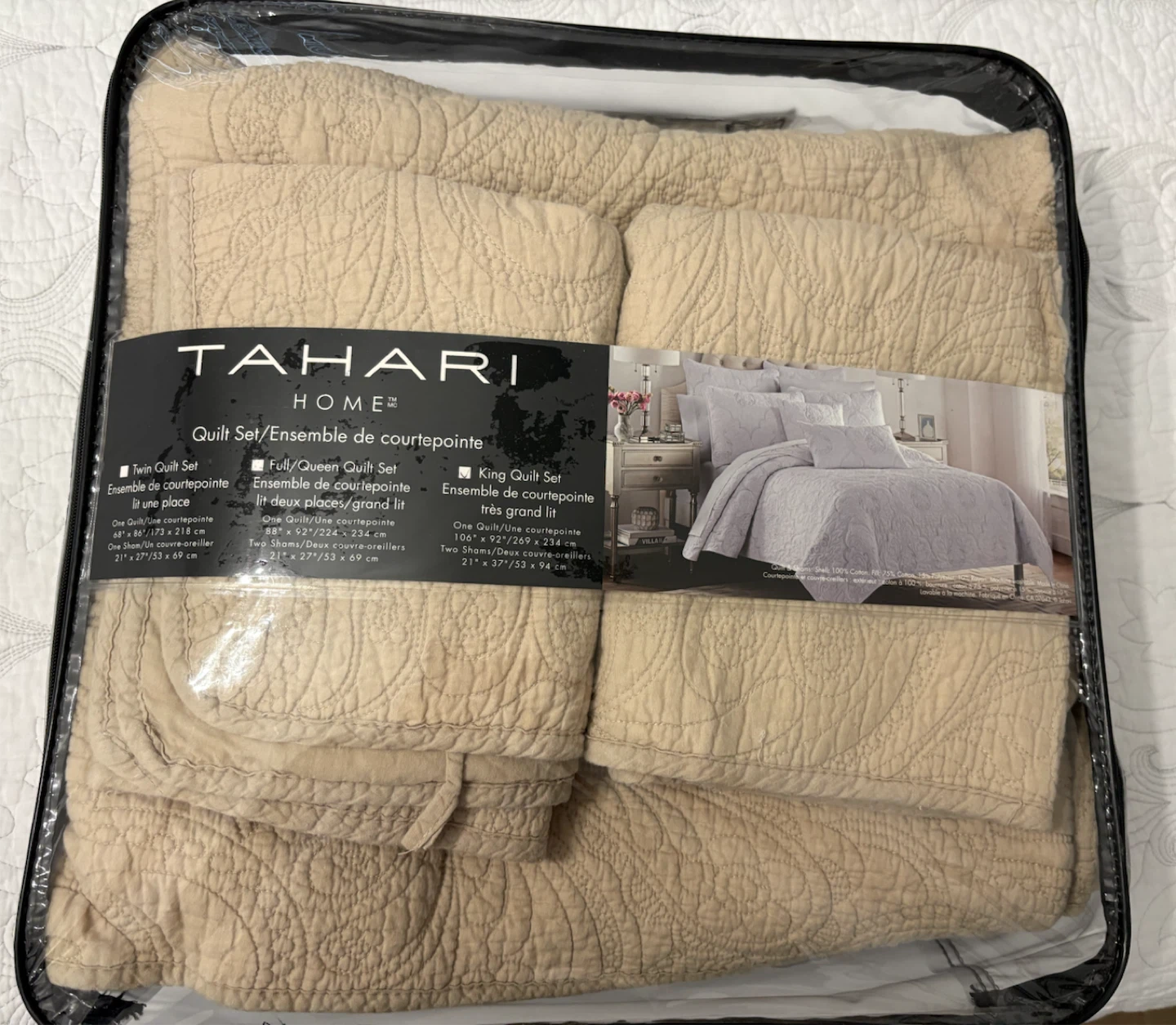 TAHARI HOME King Quilt Set - Beige