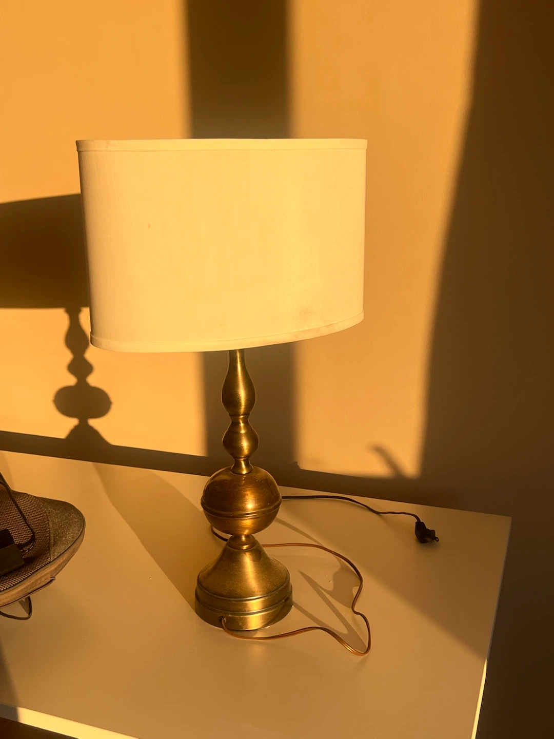 Brass Table Lamp with White Shade