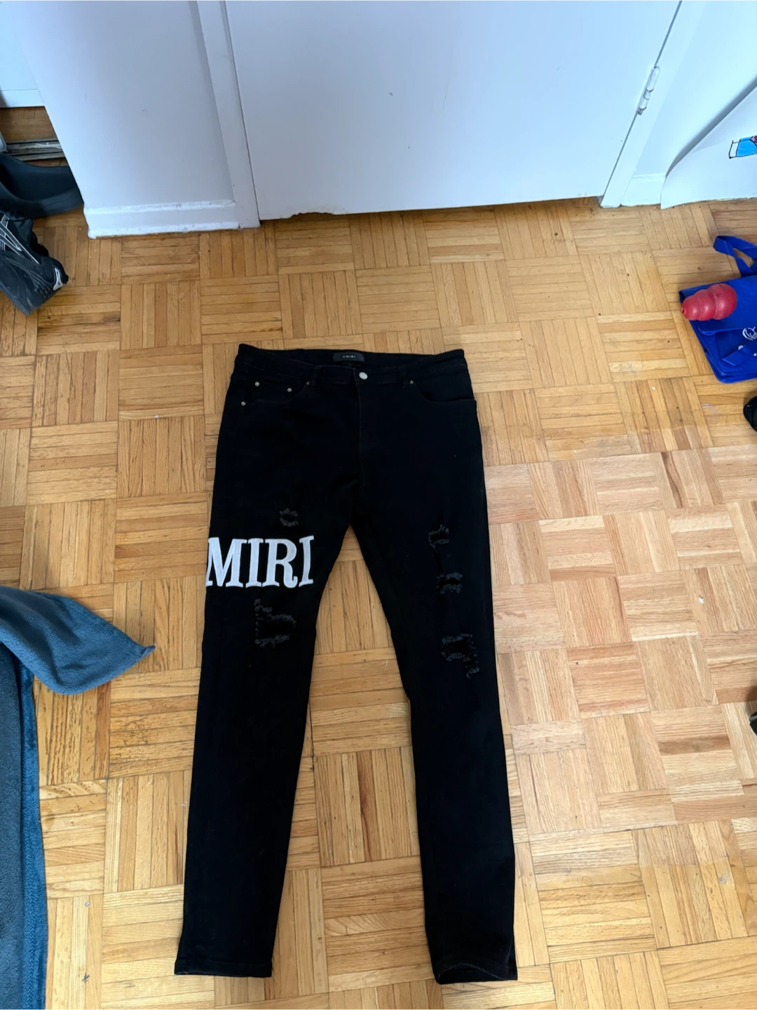 AMIRI Black Distressed Logo Jeans
