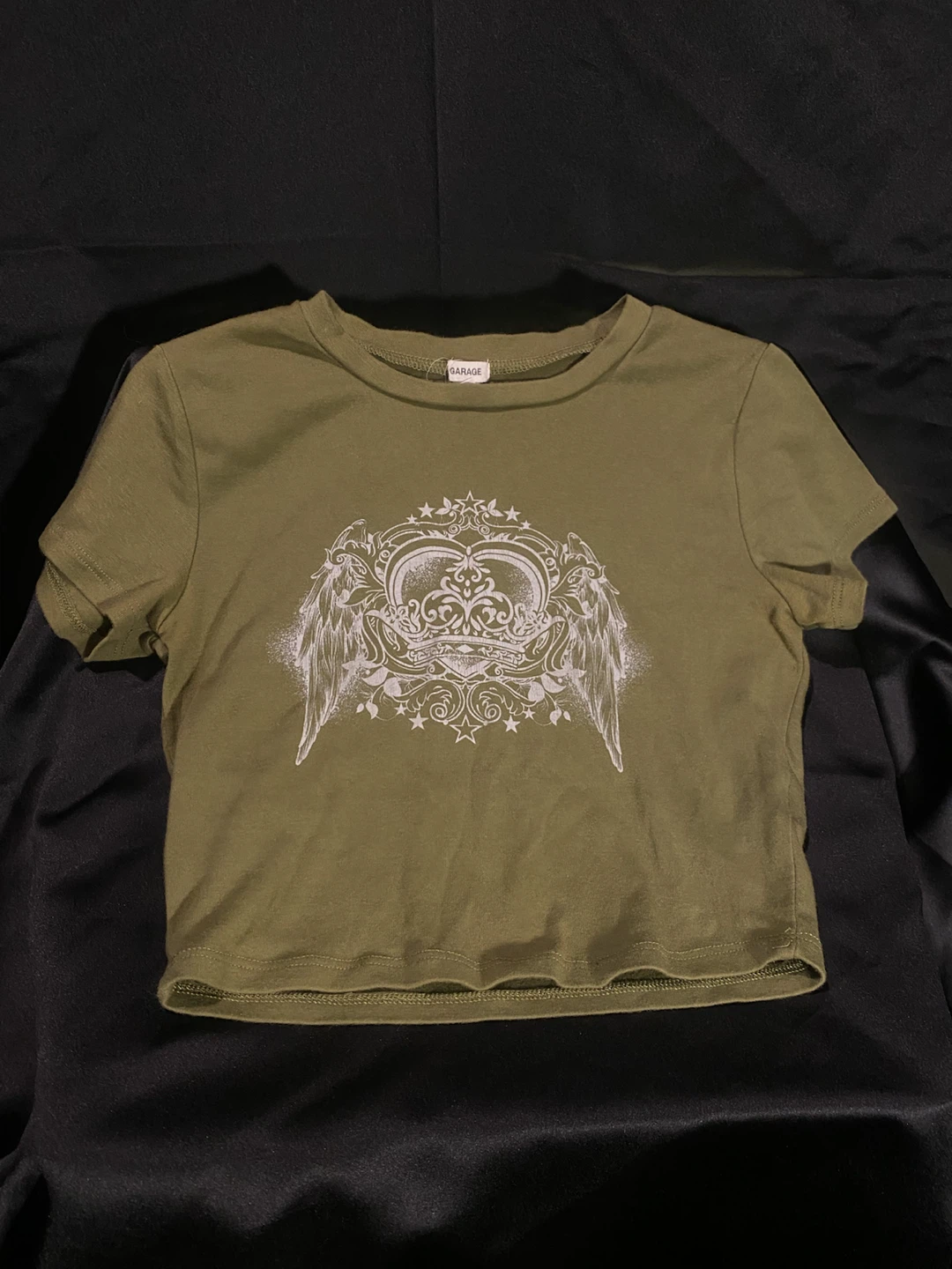 Garage Olive Green Graphic Crop Top